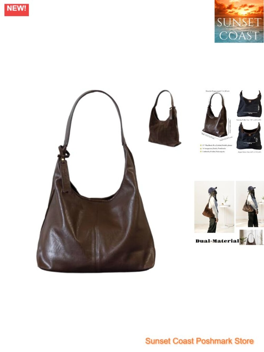 PU Leather Suede Hobo Shoulder Bag Large Capacity Tote for Women